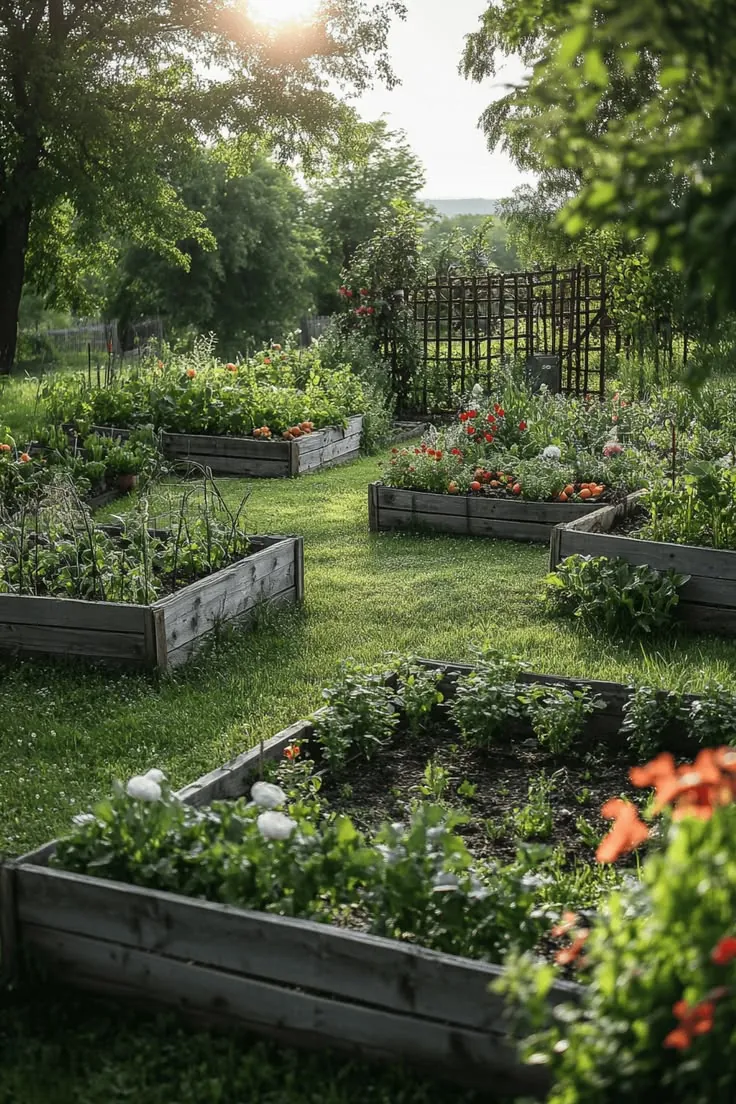 Rows of heirloom vegetables growing on a private Laurent Room estate