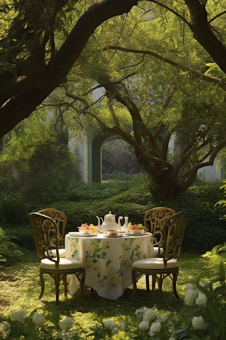 A table set with produce grown on the owner's own Laurent Room estate